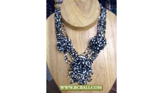 Black and White Beaded Necklaces Flowers Rose